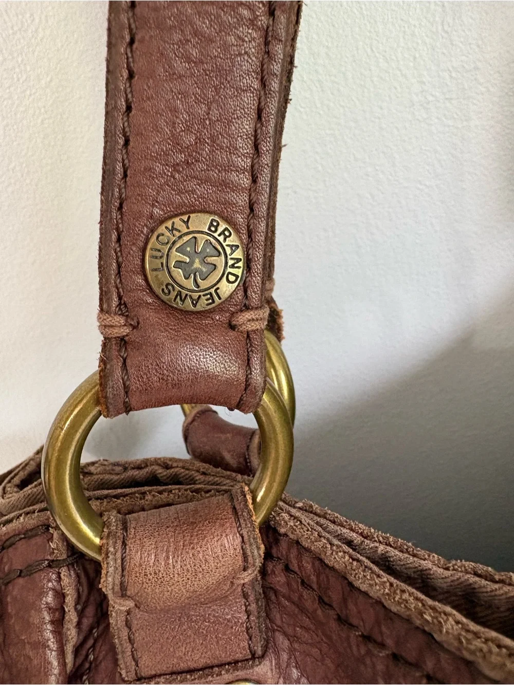Lucky Brand Vintage Y2K Denim Leather Slouchy Hobo Shoulder Bag Tote Carnaby St